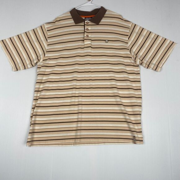 Vintage South Pole Polo Shirt Mens XLarge Brown Stripes Authentic Collection - Picture 1 of 12